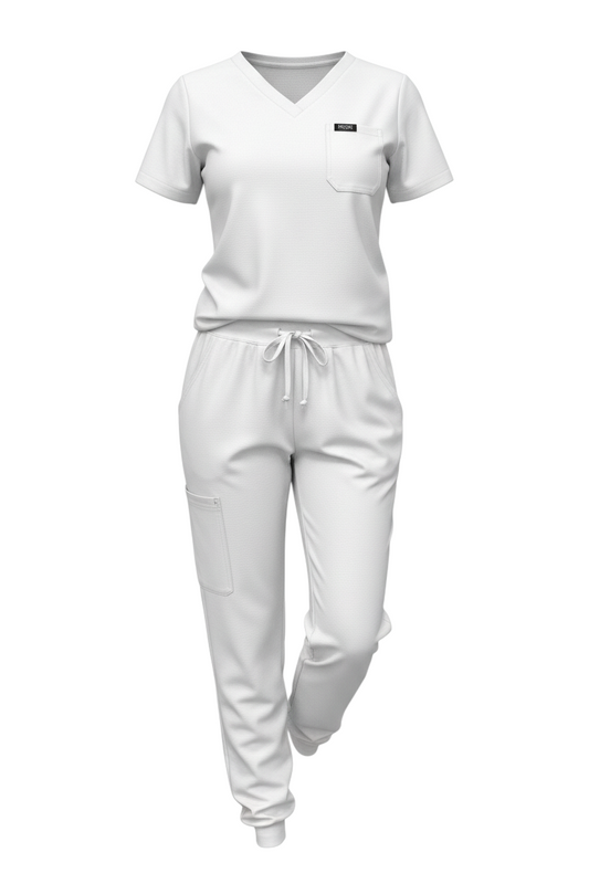 Ensemble de Sarraus Médicaux Blancs avec Sous-vêtement Noir Style Jogger