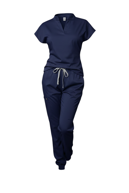 Haut Médical Bleu Foncé Col Mandarin Style Classique