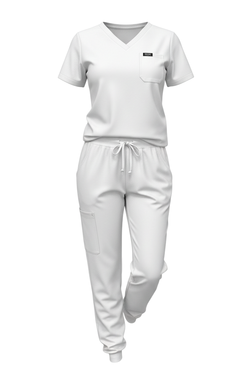 Ensemble de Sarraus Médicaux Blancs avec Sous-vêtement Noir Style Jogger