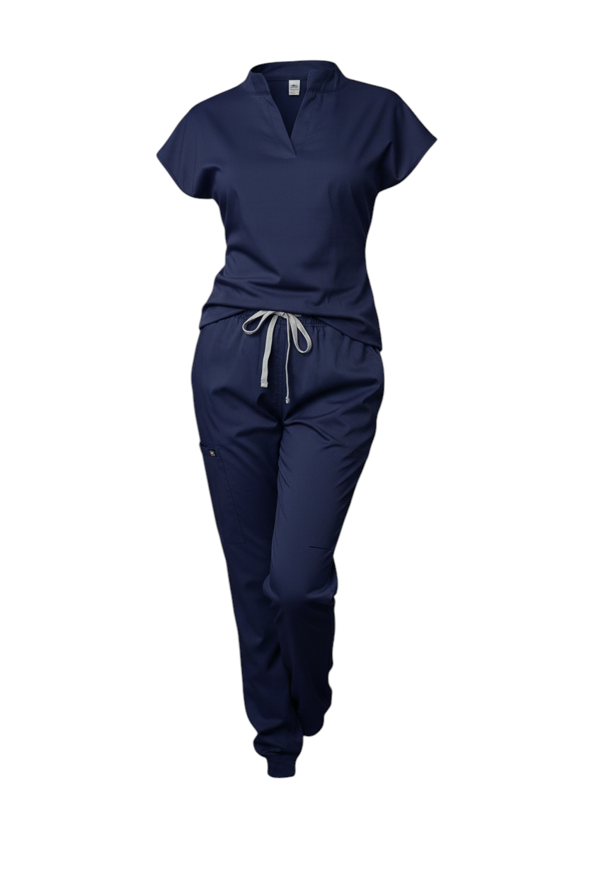 Haut Médical Bleu Foncé Col Mandarin Style Classique