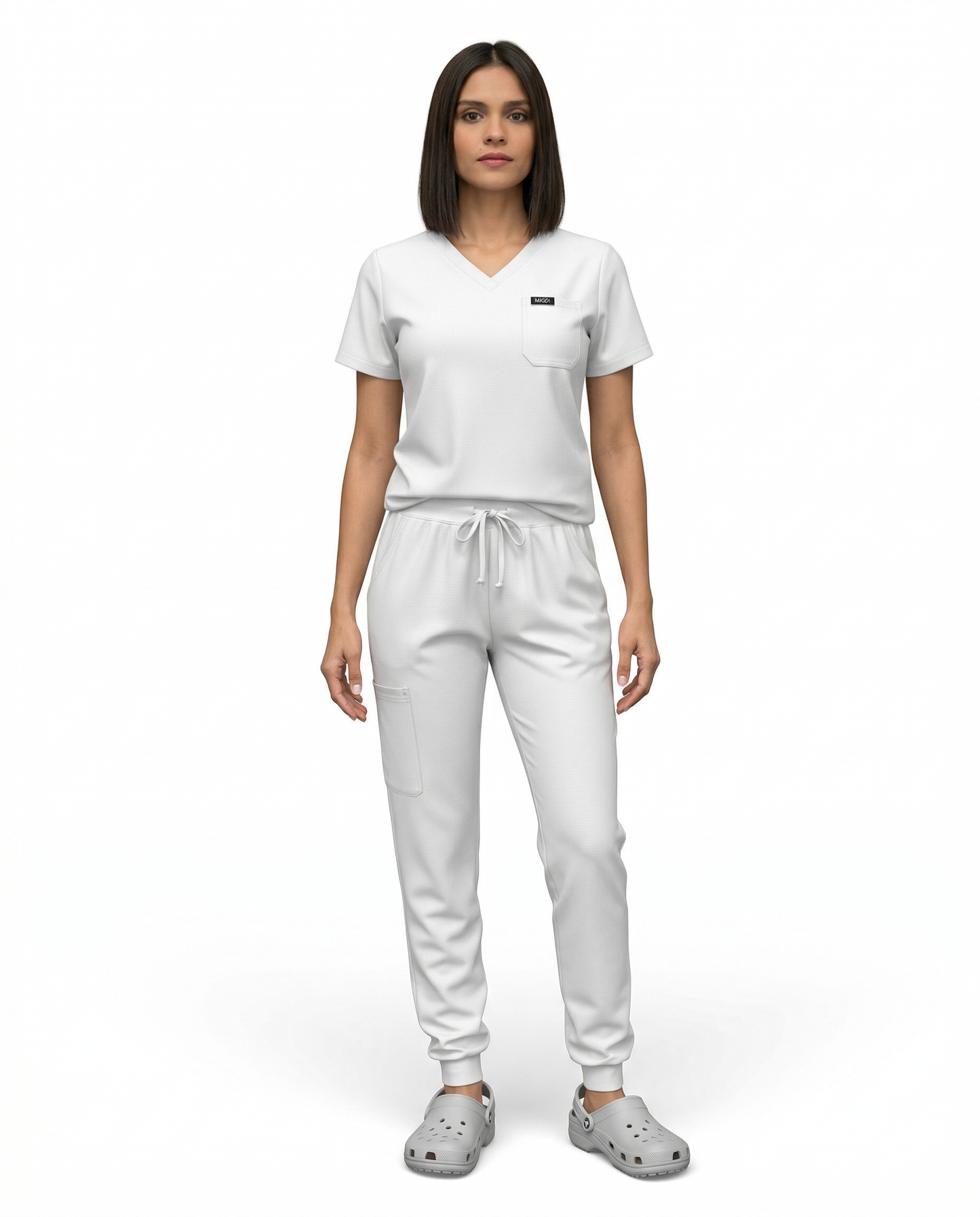 Ensemble de Sarraus Médicaux Blancs avec Sous-vêtement Noir Style Jogger