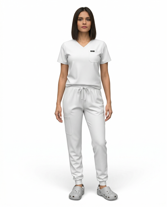 Ensemble de Sarraus Médicaux Blancs avec Sous-vêtement Noir Style Jogger